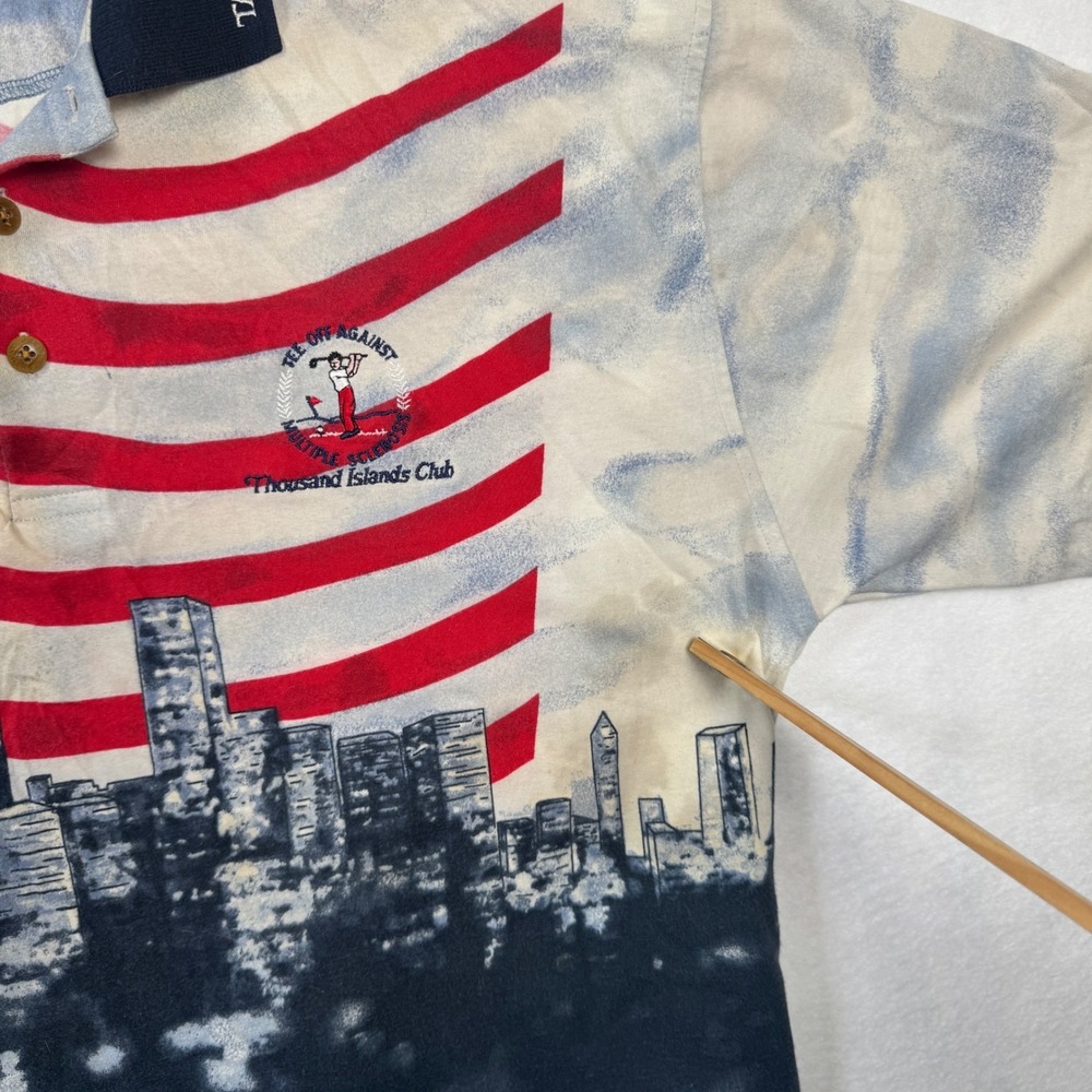 Vintage Tabasco American Flag NYC Skyline Polo Shirt Mens XL 2002 Golf Tee Off - Picture 7 of 9